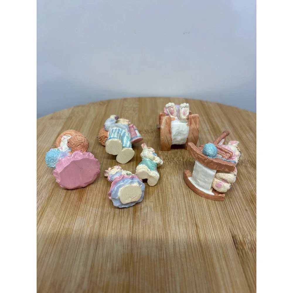 Vintage Lot Easter Rabbit Bunny Figurine Family Colorful Resin Cottagecore